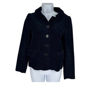 J.Crew Womens Corduroy Navy Button-Down Jacket  Pockets & Striped Lining Size 0